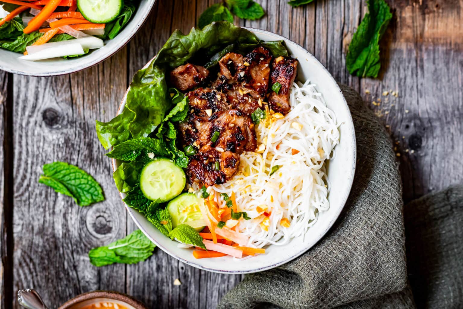 Authentic Bun Thit Nuong (Vietnamese Grilled Pork Vermicelli Bowls