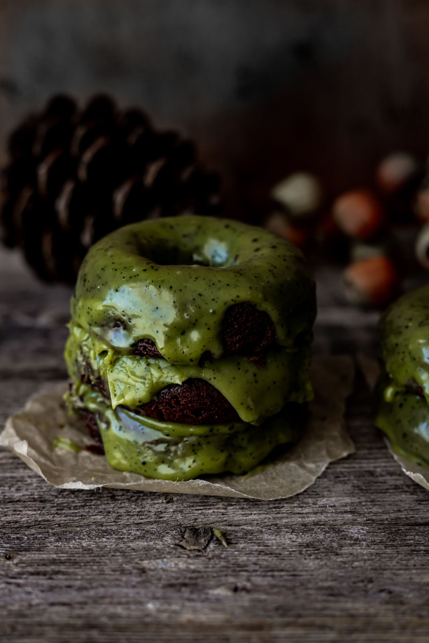 Baked Chocolate Mochi Donuts with Matcha Ganache