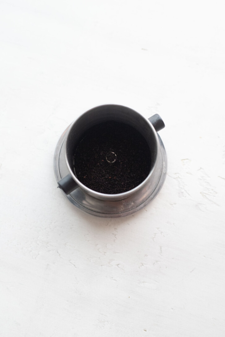 Coffee in a Vietnamese coffee filter