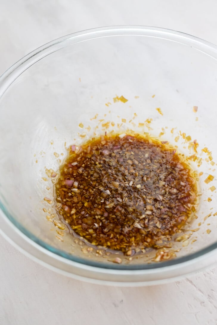 Steak marinade in a mixing bowl.