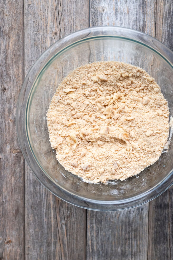 Streusel topping in a mixing bowl