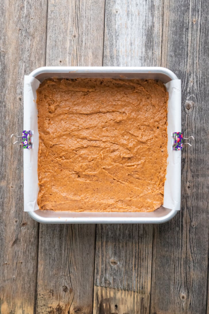 Thai tea cake in a 8x8 baking pan