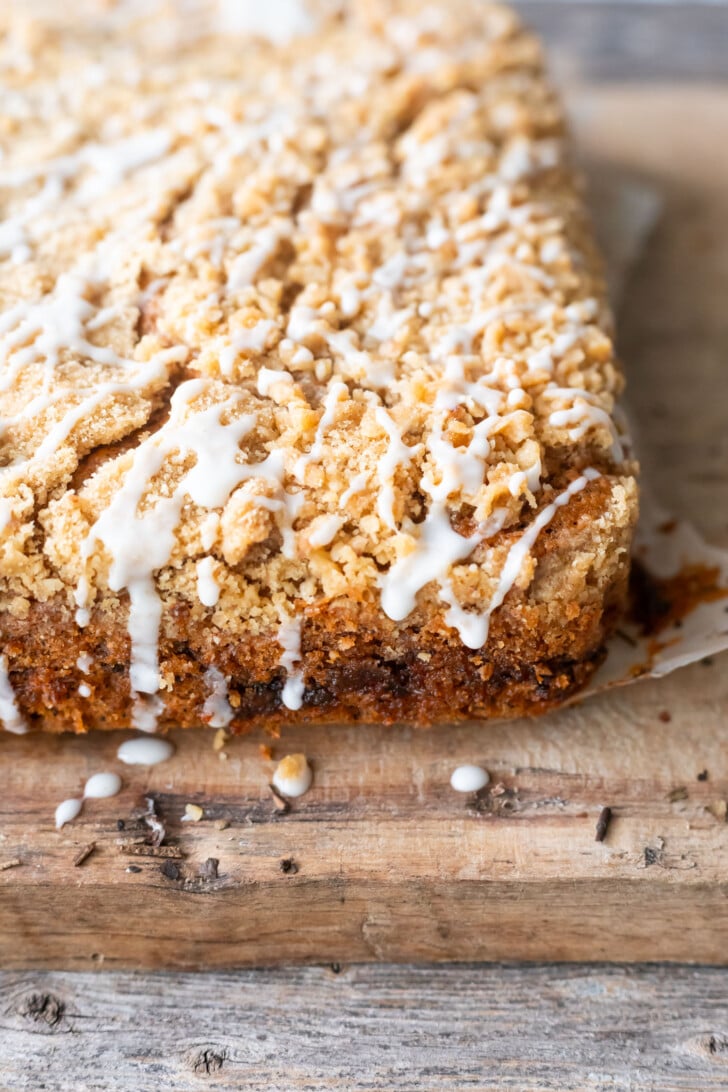 Thai tea coffee cake on a cutting board