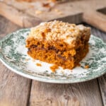 Thai tea coffee cake on a plate.
