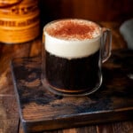 Vietnamese Egg Coffee on a brown cutting board