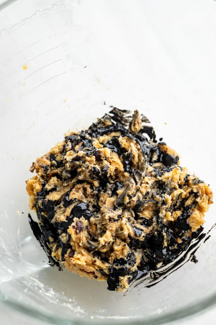 Swirled black sesame paste in cookie dough.