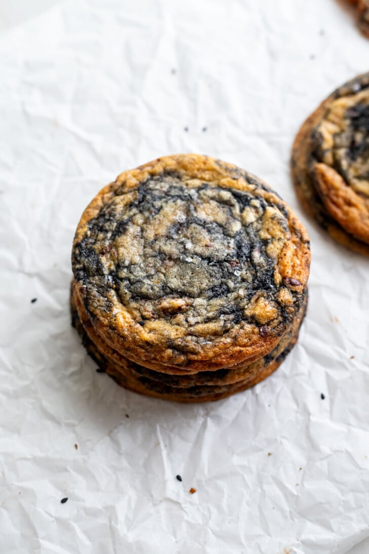Orange black sesame cookies on parchment paper