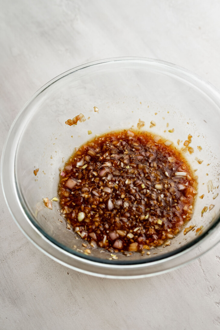 Vietnamese lamb chop marinade in a mixing bowl.