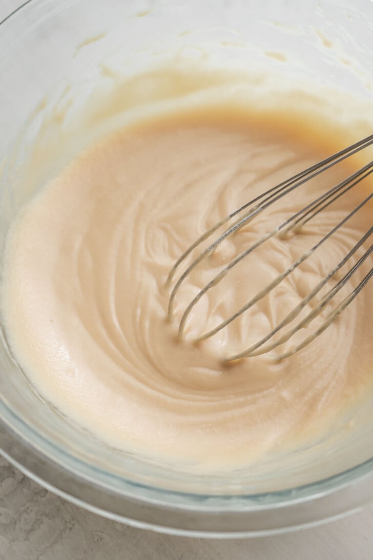 Mochi donut batter in a mixing bowl.