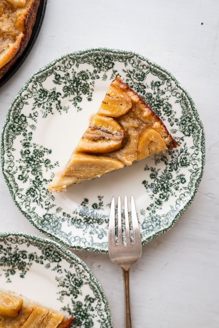 A slice of Vietnamese banana cake on a plate.